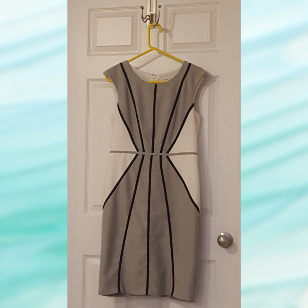Cleo Shaped Gray/White/Black Midi Dress